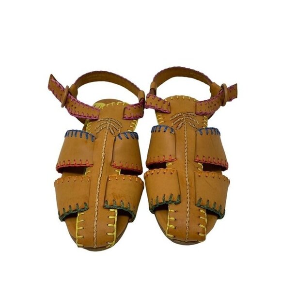 FARM Rio Sz 8 Whipstitch Palm Tree Caramel Sandal Vegan Boho Tropical NWOB - Picture 2 of 10